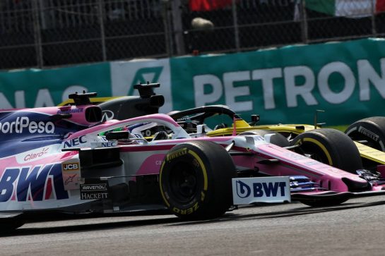 Sergio Perez (MEX) Racing Point F1 Team RP19 and Daniel Ricciardo (AUS) Renault F1 Team RS19.
27.10.2019. Formula 1 World Championship, Rd 18, Mexican Grand Prix, Mexico City, Mexico, Race Day.
- www.xpbimages.com, EMail: requests@xpbimages.com © Copyright: Moy / XPB Images