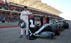 Valtteri Bottas (FIN) Mercedes AMG F1 W10 celebrates his pole position in qualifying parc ferme.
