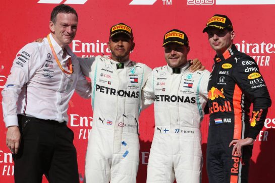 1st place for Valtteri Bottas (FIN) Mercedes AMG F1 W10, 2nd place and new world champion Lewis Hamilton (GBR) Mercedes AMG F1 W10 and 3rd place Max Verstappen (NLD) Red Bull Racing RB15.
03.11.2019. Formula 1 World Championship, Rd 19, United States Grand Prix, Austin, Texas, USA, Race Day.
- www.xpbimages.com, EMail: requests@xpbimages.com © Copyright: Batchelor / XPB Images