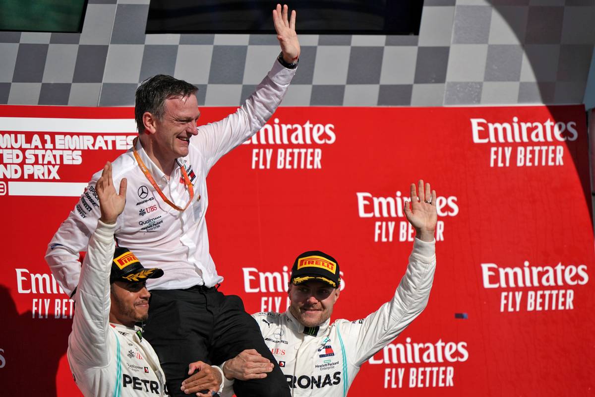 The podium (L to R): Lewis Hamilton (GBR) Mercedes AMG F1; James Allison (GBR) Mercedes AMG F1 Technical Director; Valtteri Bottas (FIN) Mercedes AMG F1. 