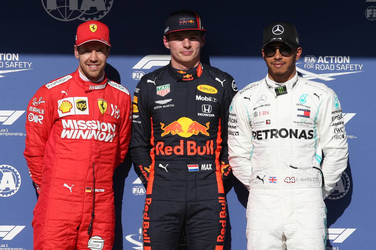 Pole for Max Verstappen (NLD) Red Bull Racing RB15, 2nd for Sebastian Vettel (GER) Ferrari SF90 and 3rd for Lewis Hamilton (GBR) Mercedes AMG F1 W10.