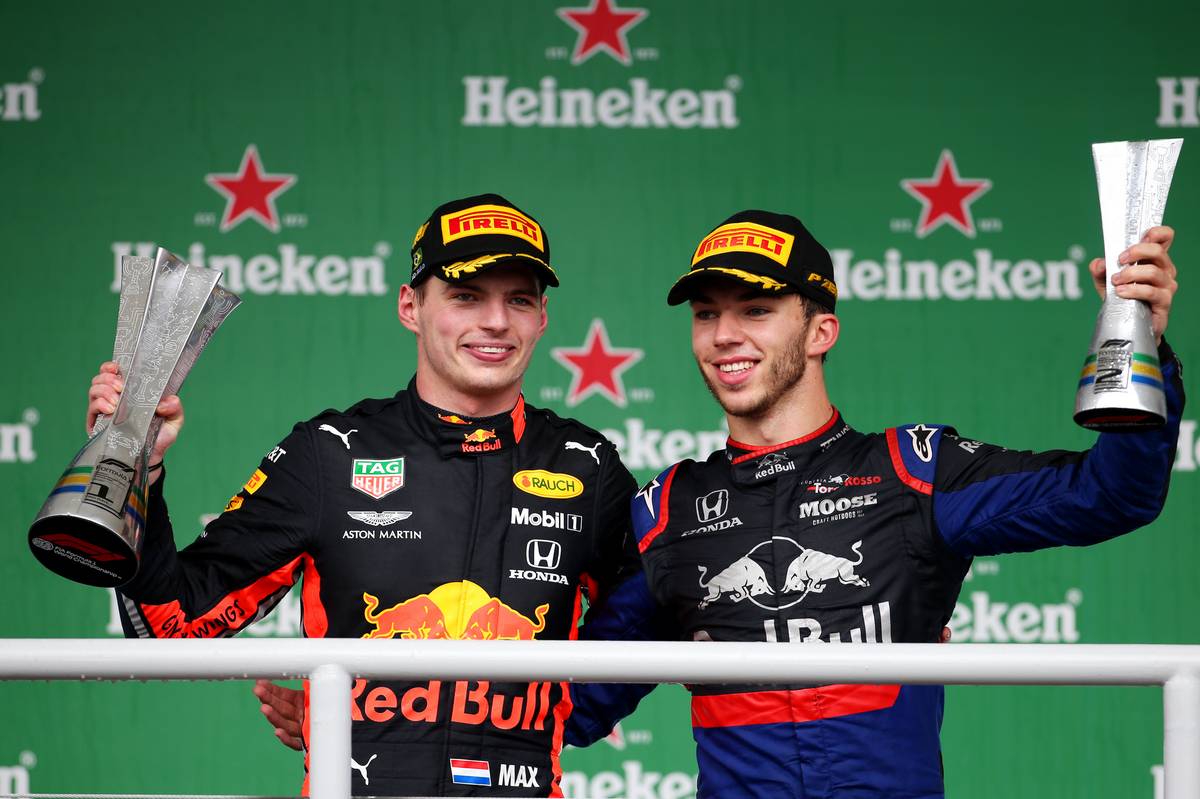 1st place Max Verstappen (NLD) Red Bull Racing RB15 and 2nd place Pierre Gasly (FRA) Scuderia Toro Rosso STR14.