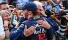 Pierre Gasly (FRA) Scuderia Toro Rosso celebrates his second position in parc ferme with Dr Helmut Marko (AUT) Red Bull Motorsport Consultant.
