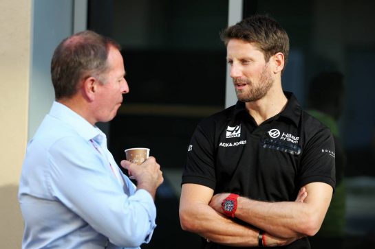 (L to R): Martin Brundle (GBR) Sky Sports Commentator with Romain Grosjean (FRA) Haas F1 Team.
29.11.2019. Formula 1 World Championship, Rd 21, Abu Dhabi Grand Prix, Yas Marina Circuit, Abu Dhabi, Practice Day.
- www.xpbimages.com, EMail: requests@xpbimages.com © Copyright: Moy / XPB Images
