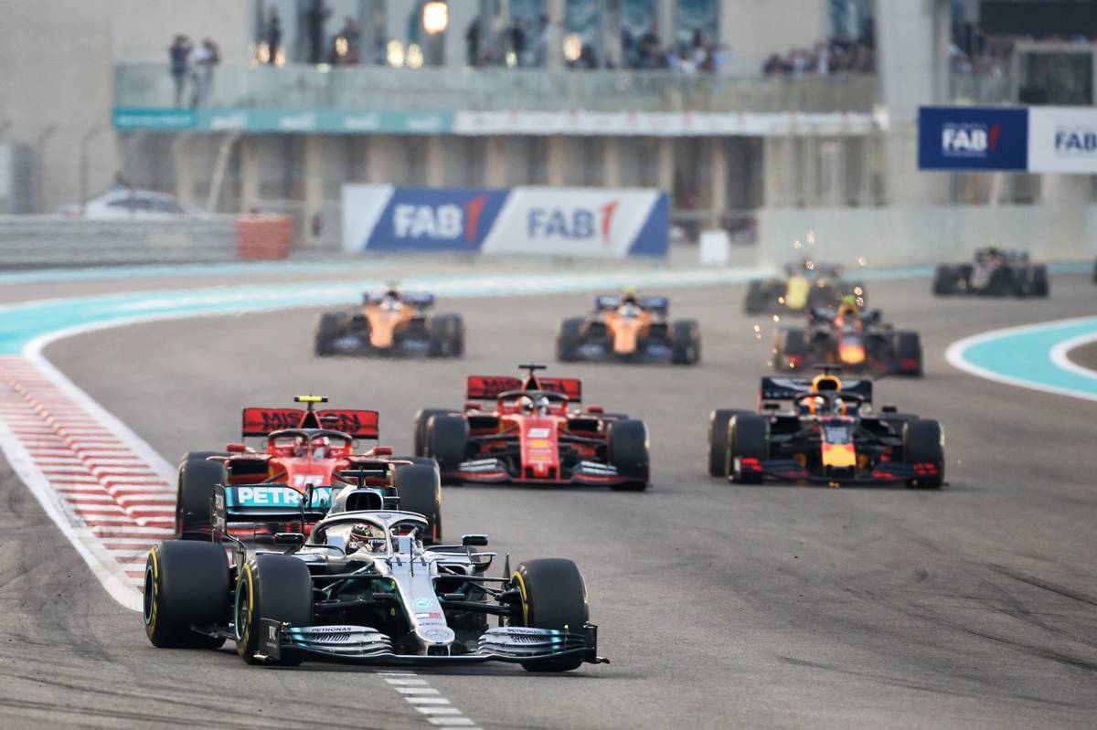 Lewis Hamilton (GBR) Mercedes AMG F1 W10 leads at the start of the race.
