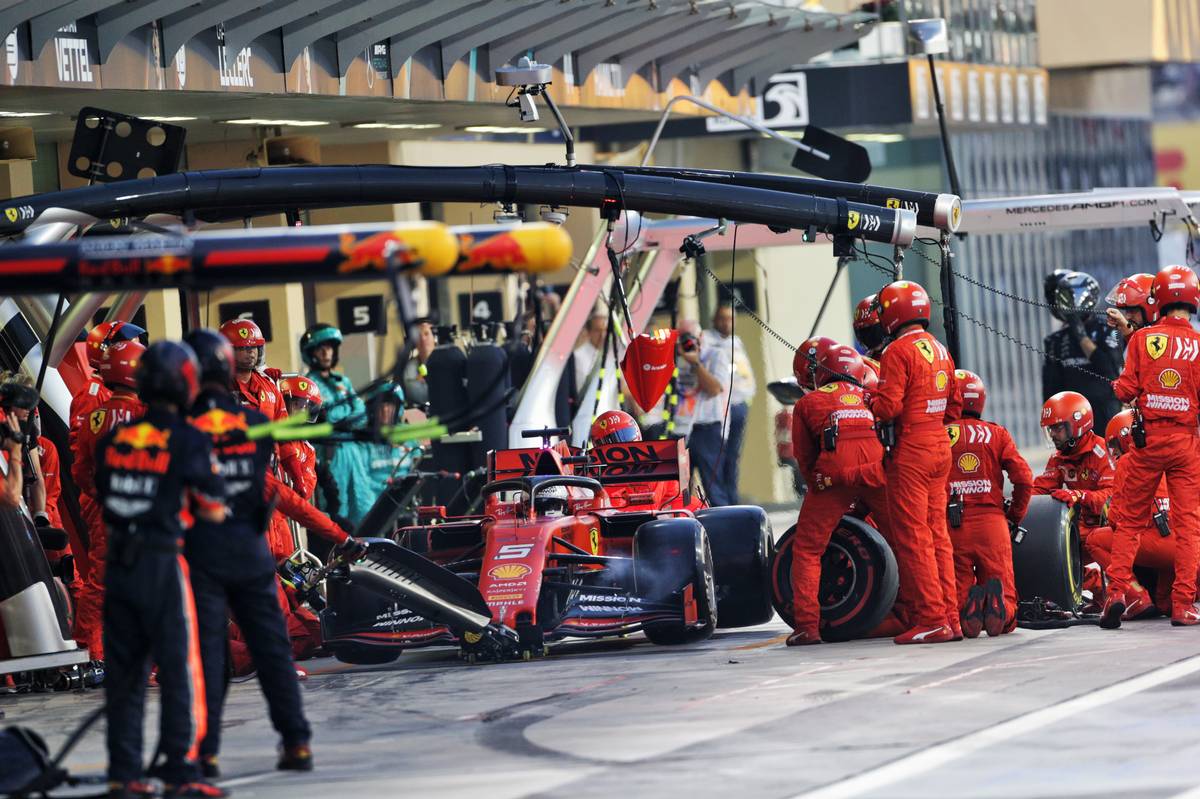 Sebastian Vettel (GER) Ferrari SF90 makes a pit stop.