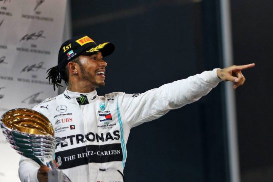 Race winner Lewis Hamilton (GBR) Mercedes AMG F1 celebrates on the podium.
01.12.2019. Formula 1 World Championship, Rd 21, Abu Dhabi Grand Prix, Yas Marina Circuit, Abu Dhabi, Race Day.
- www.xpbimages.com, EMail: requests@xpbimages.com © Copyright: Moy / XPB Images
