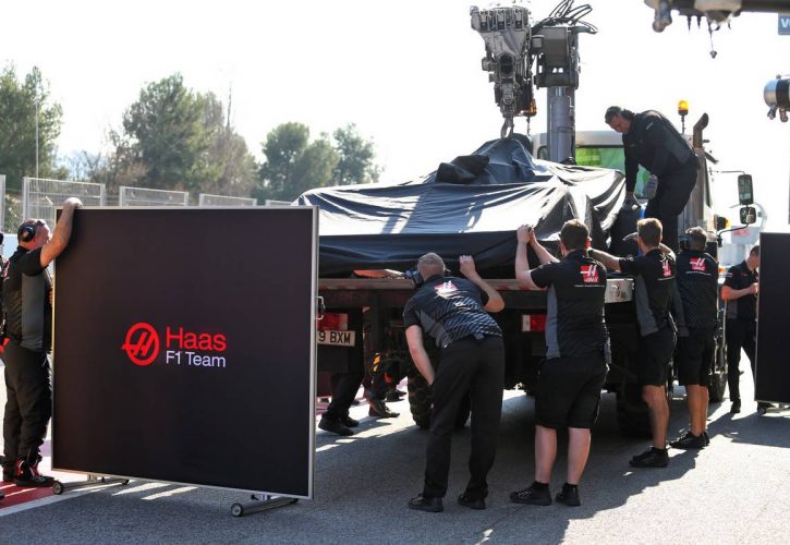 The Haas VF-20 of Kevin Magnussen (DEN) Haas F1 Team is recovered back to the pits on the back of a truck.
