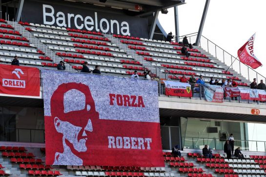 Banner for Robert Kubica (POL) Alfa Romeo Racing Reserve Driver with fans in the grandstand.
26.02.2020. Formula One Testing, Day One, Barcelona, Spain. Wednesday.
- www.xpbimages.com, EMail: requests@xpbimages.com © Copyright: Batchelor / XPB Images