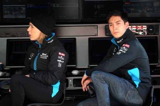 (L to R): Claire Williams (GBR) Williams Racing Deputy Team Principal with Jack Aitken (GBR) / (KOR) Williams Racing Reserve Driver on the pit gantry.
26.02.2020. Formula One Testing, Day One, Barcelona, Spain. Wednesday.
- www.xpbimages.com, EMail: requests@xpbimages.com © Copyright: Batchelor / XPB Images