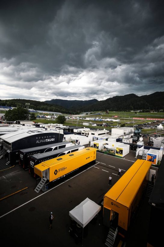Renault F1 Team trucks in the paddock.
01.07.2020. Formula 1 World Championship, Rd 1, Austrian Grand Prix, Spielberg, Austria, Preparation Day.
- www.xpbimages.com, EMail: requests@xpbimages.com © Copyright: Moy / XPB Images