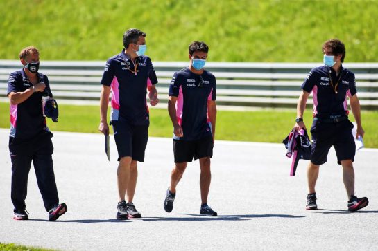 Sergio Perez (MEX) Racing Point F1 Team walks the circuit with the team.
02.07.2020. Formula 1 World Championship, Rd 1, Austrian Grand Prix, Spielberg, Austria, Preparation Day.
- www.xpbimages.com, EMail: requests@xpbimages.com © Copyright: Charniaux / XPB Images
