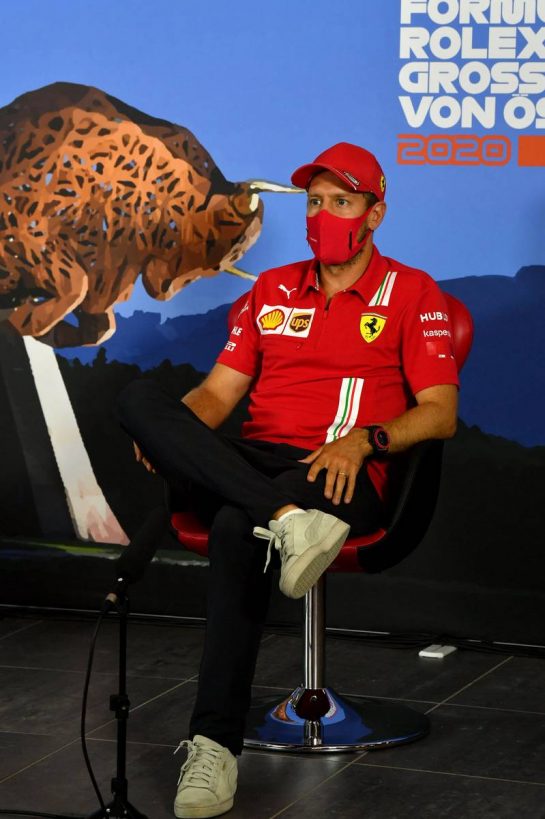 Sebastian Vettel (GER) Ferrari in the FIA Press Conference.
02.07.2020. Formula 1 World Championship, Rd 1, Austrian Grand Prix, Spielberg, Austria, Preparation Day.
- www.xpbimages.com, EMail: requests@xpbimages.com - copy of publication required for printed pictures. Every used picture is fee-liable. © Copyright: FIA Pool Image for Editorial Use Only