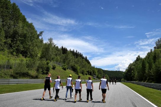 Esteban Ocon (FRA) Renault F1 Team walks the circuit with the team.02.07.2020. Formula 1 World Championship, Rd 1, Austrian Grand Prix, Spielberg, Austria, Preparation Day.
- www.xpbimages.com, EMail: requests@xpbimages.com © Copyright: Moy / XPB Images