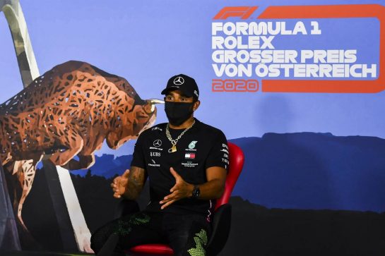 Lewis Hamilton (GBR) Mercedes AMG F1 in the FIA Press Conference.
02.07.2020. Formula 1 World Championship, Rd 1, Austrian Grand Prix, Spielberg, Austria, Preparation Day.
- www.xpbimages.com, EMail: requests@xpbimages.com - copy of publication required for printed pictures. Every used picture is fee-liable. © Copyright: FIA Pool Image for Editorial Use Only