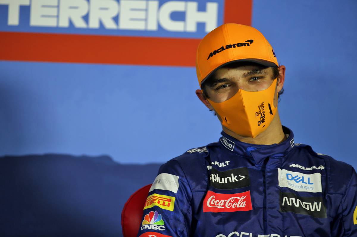 Lando Norris (GBR) McLaren in the post race FIA Press Conference.