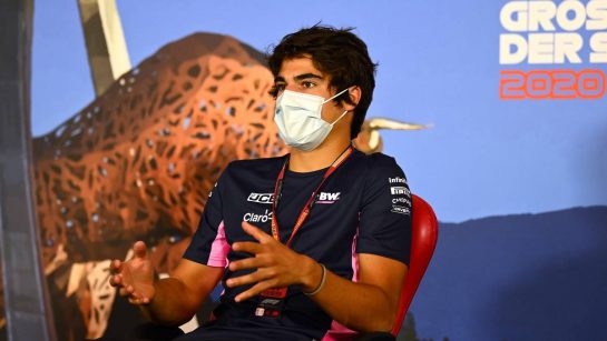 Lance Stroll (CDN) Racing Point F1 Team in the FIA Press Conference.
09.07.2020. Formula 1 World Championship, Rd 2, Steiermark Grand Prix, Spielberg, Austria, Preparation Day.
- www.xpbimages.com, EMail: requests@xpbimages.com - copy of publication required for printed pictures. Every used picture is fee-liable. © Copyright: FIA Pool Image for Editorial Use Only