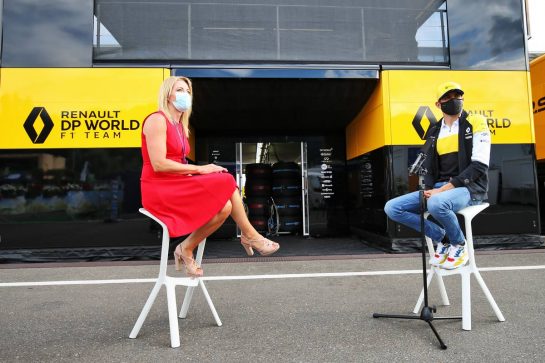 (L to R): Rachel Brookes (GBR) Sky Sports F1 Reporter with Esteban Ocon (FRA) Renault F1 Team.
09.07.2020. Formula 1 World Championship, Rd 2, Steiermark Grand Prix, Spielberg, Austria, Preparation Day.
- www.xpbimages.com, EMail: requests@xpbimages.com © Copyright: Moy / XPB Images