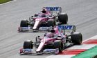 Sergio Perez (MEX) Racing Point F1 Team RP19 and team mate Lance Stroll (CDN) Racing Point F1 Team RP20.