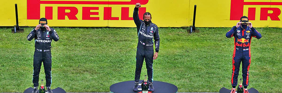 The podium (L to R): Valtteri Bottas (FIN) Mercedes AMG F1, second; Lewis Hamilton (GBR) Mercedes AMG F1, race winner; Max Verstappen (NLD) Red Bull Racing, third.