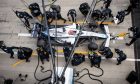 George Russell (GBR) Williams Racing FW43 makes a pit stop.