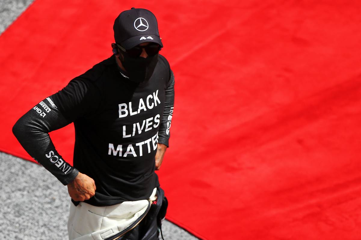Lewis Hamilton (GBR) Mercedes AMG F1 on the grid.