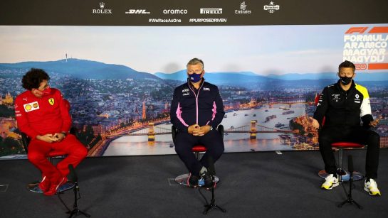 The FIA Press Conference (L to R): Mattia Binotto (ITA) Ferrari Team Principal; Otmar Szafnauer (USA) Racing Point F1 Team Principal and CEO; Marcin Budkowski (POL) Renault F1 Team Executive Director.
17.07.2020. Formula 1 World Championship, Rd 3, Hungarian Grand Prix, Budapest, Hungary, Practice Day.
- www.xpbimages.com, EMail: requests@xpbimages.com - copy of publication required for printed pictures. Every used picture is fee-liable. © Copyright: FIA Pool Image for Editorial Use Only