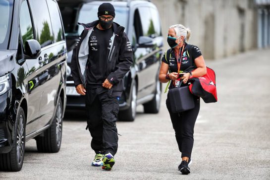 Lewis Hamilton (GBR) Mercedes AMG F1 with Angela Cullen (NZL) Mercedes AMG F1 Physiotherapist.
18.07.2020. Formula 1 World Championship, Rd 3, Hungarian Grand Prix, Budapest, Hungary, Qualifying Day.
- www.xpbimages.com, EMail: requests@xpbimages.com © Copyright: Batchelor / XPB Images