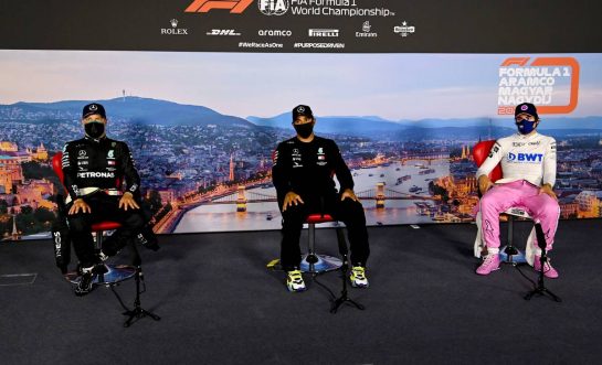 (L to R): Valtteri Bottas (FIN) Mercedes AMG F1; Lewis Hamilton (GBR) Mercedes AMG F1; Lance Stroll (CDN) Racing Point F1 Team RP20, in the post qualifying FIA Press Conference.
18.07.2020. Formula 1 World Championship, Rd 3, Hungarian Grand Prix, Budapest, Hungary, Qualifying Day.
- www.xpbimages.com, EMail: requests@xpbimages.com - copy of publication required for printed pictures. Every used picture is fee-liable. © Copyright: FIA Pool Image for Editorial Use Only