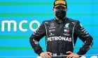 Valtteri Bottas (FIN) Mercedes AMG F1 on the podium.