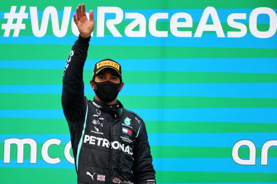 Race winner Lewis Hamilton (GBR) Mercedes AMG F1 celebrates on the podium.
19.07.2020. Formula 1 World Championship, Rd 3, Hungarian Grand Prix, Budapest, Hungary, Race Day.
- www.xpbimages.com, EMail: requests@xpbimages.com © Copyright: Charniaux / XPB Images