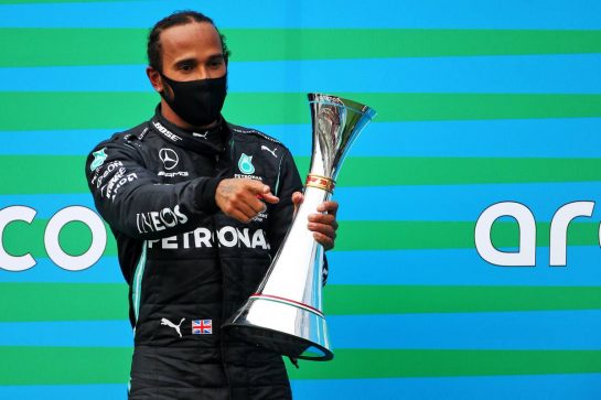 Race winner Lewis Hamilton (GBR) Mercedes AMG F1 celebrates on the podium.
19.07.2020. Formula 1 World Championship, Rd 3, Hungarian Grand Prix, Budapest, Hungary, Race Day.
- www.xpbimages.com, EMail: requests@xpbimages.com © Copyright: Charniaux / XPB Images