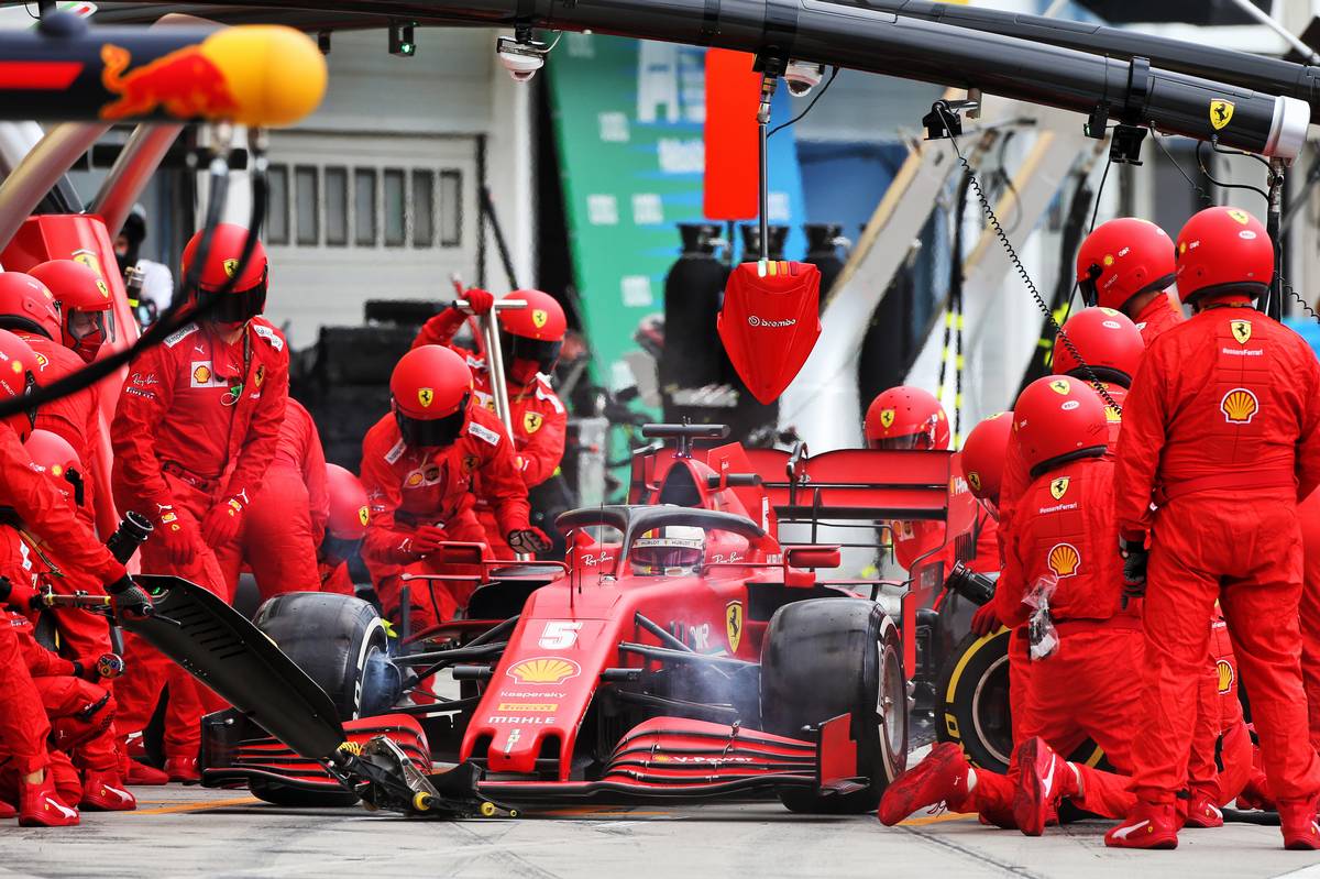 Sebastian Vettel (GER) Ferrari SF1000 makes a pit stop.