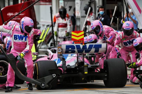 Sergio Perez (MEX) Racing Point F1 Team RP19 makes a pit stop.
19.07.2020. Formula 1 World Championship, Rd 3, Hungarian Grand Prix, Budapest, Hungary, Race Day.
- www.xpbimages.com, EMail: requests@xpbimages.com © Copyright: Moy / XPB Images
