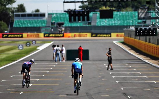 Valtteri Bottas (FIN) Mercedes AMG F1 rides the circuit with his girlfriend Tiffany Cromwell (AUS) Professional Cyclist.
30.07.2020. Formula 1 World Championship, Rd 4, British Grand Prix, Silverstone, England, Preparation Day.
- www.xpbimages.com, EMail: requests@xpbimages.com © Copyright: Batchelor / XPB Images