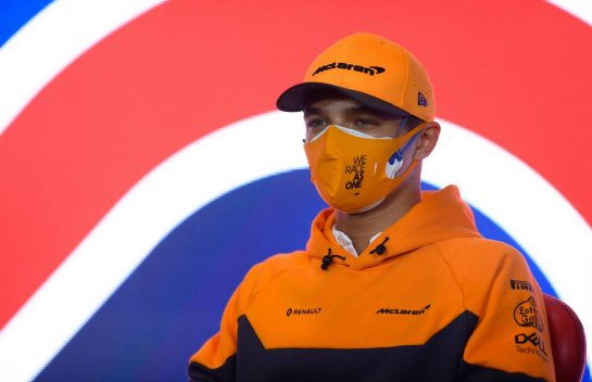 Lando Norris (GBR) McLaren in the FIA Press Conference.
30.07.2020. Formula 1 World Championship, Rd 4, British Grand Prix, Silverstone, England, Preparation Day.
- www.xpbimages.com, EMail: requests@xpbimages.com - copy of publication required for printed pictures. Every used picture is fee-liable. © Copyright: FIA Pool Image for Editorial Use Only