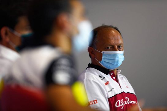 Frederic Vasseur (FRA) Alfa Romeo Racing Team Principal in the FIA Press Conference.
07.08.2020. Formula 1 World Championship, Rd 5, 70th Anniversary Grand Prix, Silverstone, England, Practice Day.
- www.xpbimages.com, EMail: requests@xpbimages.com - copy of publication required for printed pictures. Every used picture is fee-liable. © Copyright: FIA Pool Image for Editorial Use Only