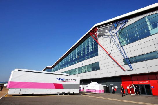 Paddock atmosphere - Racing Point F1 Team trucks.
08.08.2020. Formula 1 World Championship, Rd 5, 70th Anniversary Grand Prix, Silverstone, England, Qualifying Day.
- www.xpbimages.com, EMail: requests@xpbimages.com © Copyright: Moy / XPB Images