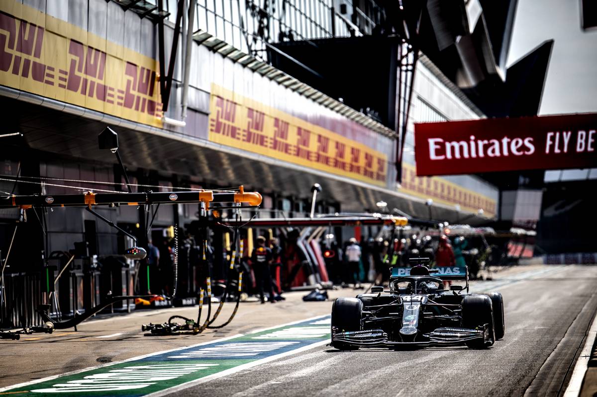 Lewis Hamilton (GBR) Mercedes AMG F1 W11 leaves the pits.