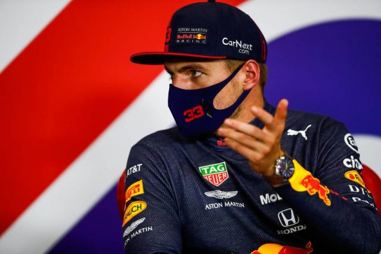 Max Verstappen (NLD) Red Bull Racing in the post race FIA Press Conference.
09.08.2020. Formula 1 World Championship, Rd 5, 70th Anniversary Grand Prix, Silverstone, England, Race Day.
- www.xpbimages.com, EMail: requests@xpbimages.com - copy of publication required for printed pictures. Every used picture is fee-liable. © Copyright: FIA Pool Image for Editorial Use Only