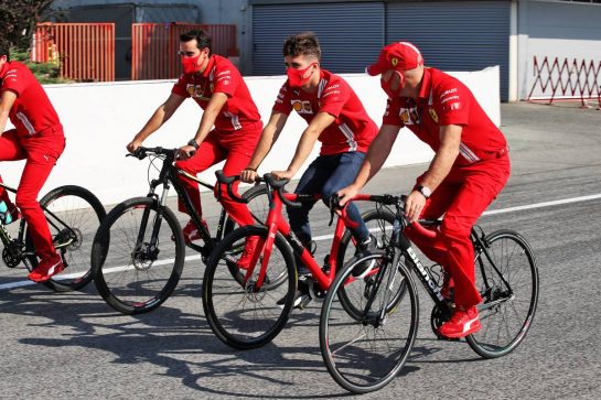 Charles Leclerc (MON) Ferrari rides the circuit with the team.
13.08.2020. Formula 1 World Championship, Rd 6, Spanish Grand Prix, Barcelona, Spain, Preparation Day.
- www.xpbimages.com, EMail: requests@xpbimages.com © Copyright: Batchelor / XPB Images
