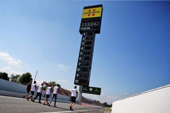 Esteban Ocon (FRA) Renault F1 Team walks the circuit with the team.
13.08.2020. Formula 1 World Championship, Rd 6, Spanish Grand Prix, Barcelona, Spain, Preparation Day.
- www.xpbimages.com, EMail: requests@xpbimages.com © Copyright: Charniaux / XPB Images