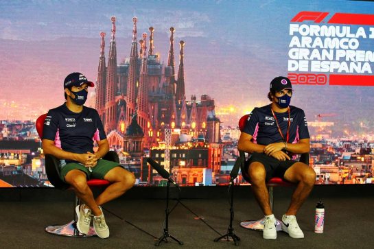 (L to R): Sergio Perez (MEX) Racing Point F1 Team and team mate Lance Stroll (CDN) Racing Point F1 Team in the FIA Press Conference.
13.08.2020. Formula 1 World Championship, Rd 6, Spanish Grand Prix, Barcelona, Spain, Preparation Day.
- www.xpbimages.com, EMail: requests@xpbimages.com © Copyright: Filipe / XPB Images