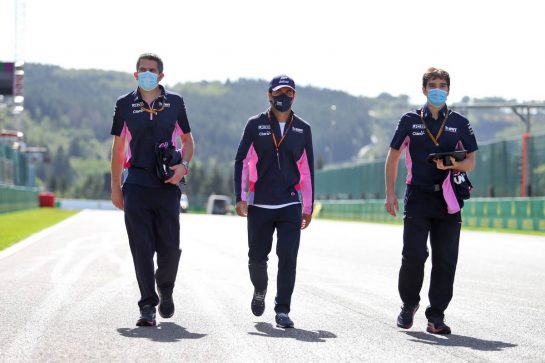 Sergio Perez (MEX) Racing Point F1 Team walks the circuit with the team.
27.08.2020. Formula 1 World Championship, Rd 7, Belgian Grand Prix, Spa Francorchamps, Belgium, Preparation Day.
- www.xpbimages.com, EMail: requests@xpbimages.com © Copyright: Moy / XPB Images