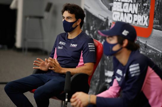 (L to R): Sergio Perez (MEX) Racing Point F1 Team and Lance Stroll (CDN) Racing Point F1 Team in the FIA Press Conference.
27.08.2020. Formula 1 World Championship, Rd 7, Belgian Grand Prix, Spa Francorchamps, Belgium, Preparation Day.
- www.xpbimages.com, EMail: requests@xpbimages.com - copy of publication required for printed pictures. Every used picture is fee-liable. © Copyright: FIA Pool Image for Editorial Use Only