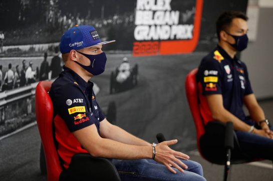 (L to R): Max Verstappen (NLD) Red Bull Racing and Alexander Albon (THA) Red Bull Racing in the FIA Press Conference.
27.08.2020. Formula 1 World Championship, Rd 7, Belgian Grand Prix, Spa Francorchamps, Belgium, Preparation Day.
- www.xpbimages.com, EMail: requests@xpbimages.com - copy of publication required for printed pictures. Every used picture is fee-liable. © Copyright: FIA Pool Image for Editorial Use Only