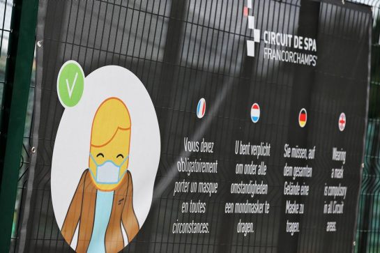 Circuit atmosphere - Mask wearing notice.
28.08.2020. Formula 1 World Championship, Rd 7, Belgian Grand Prix, Spa Francorchamps, Belgium, Practice Day.
- www.xpbimages.com, EMail: requests@xpbimages.com © Copyright: Batchelor / XPB Images