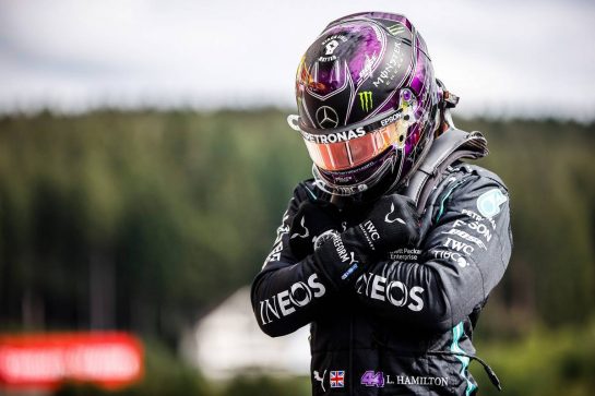 Lewis Hamilton (GBR) Mercedes AMG F1 celebrates his pole position in qualifying parc ferme.
29.08.2020. Formula 1 World Championship, Rd 7, Belgian Grand Prix, Spa Francorchamps, Belgium, Qualifying Day.
- www.xpbimages.com, EMail: requests@xpbimages.com - copy of publication required for printed pictures. Every used picture is fee-liable. © Copyright: FIA Pool Image for Editorial Use Only