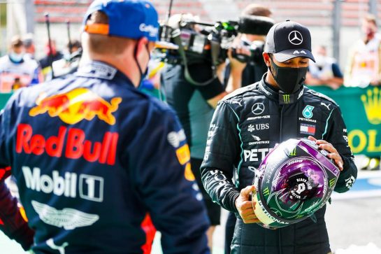 Lewis Hamilton (GBR) Mercedes AMG F1 with Max Verstappen (NLD) Red Bull Racing in qualifying parc ferme.
29.08.2020. Formula 1 World Championship, Rd 7, Belgian Grand Prix, Spa Francorchamps, Belgium, Qualifying Day.
- www.xpbimages.com, EMail: requests@xpbimages.com - copy of publication required for printed pictures. Every used picture is fee-liable. © Copyright: FIA Pool Image for Editorial Use Only