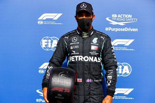 Lewis Hamilton (GBR) Mercedes AMG F1 with the Pirelli Pole Position Award.
29.08.2020. Formula 1 World Championship, Rd 7, Belgian Grand Prix, Spa Francorchamps, Belgium, Qualifying Day.
- www.xpbimages.com, EMail: requests@xpbimages.com - copy of publication required for printed pictures. Every used picture is fee-liable. © Copyright: FIA Pool Image for Editorial Use Only